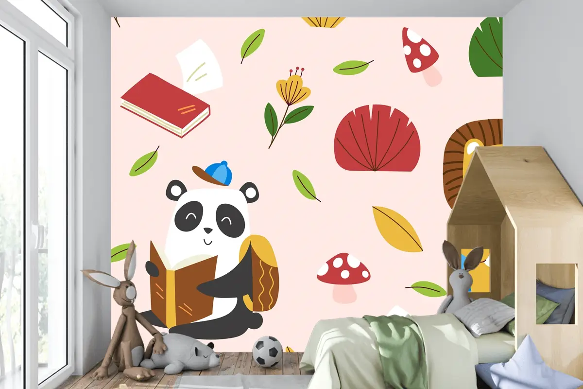 Elle Çizilmiş Çocuksu Hayvanlar Desen Çocuk Odası Duvar Kağıdı 