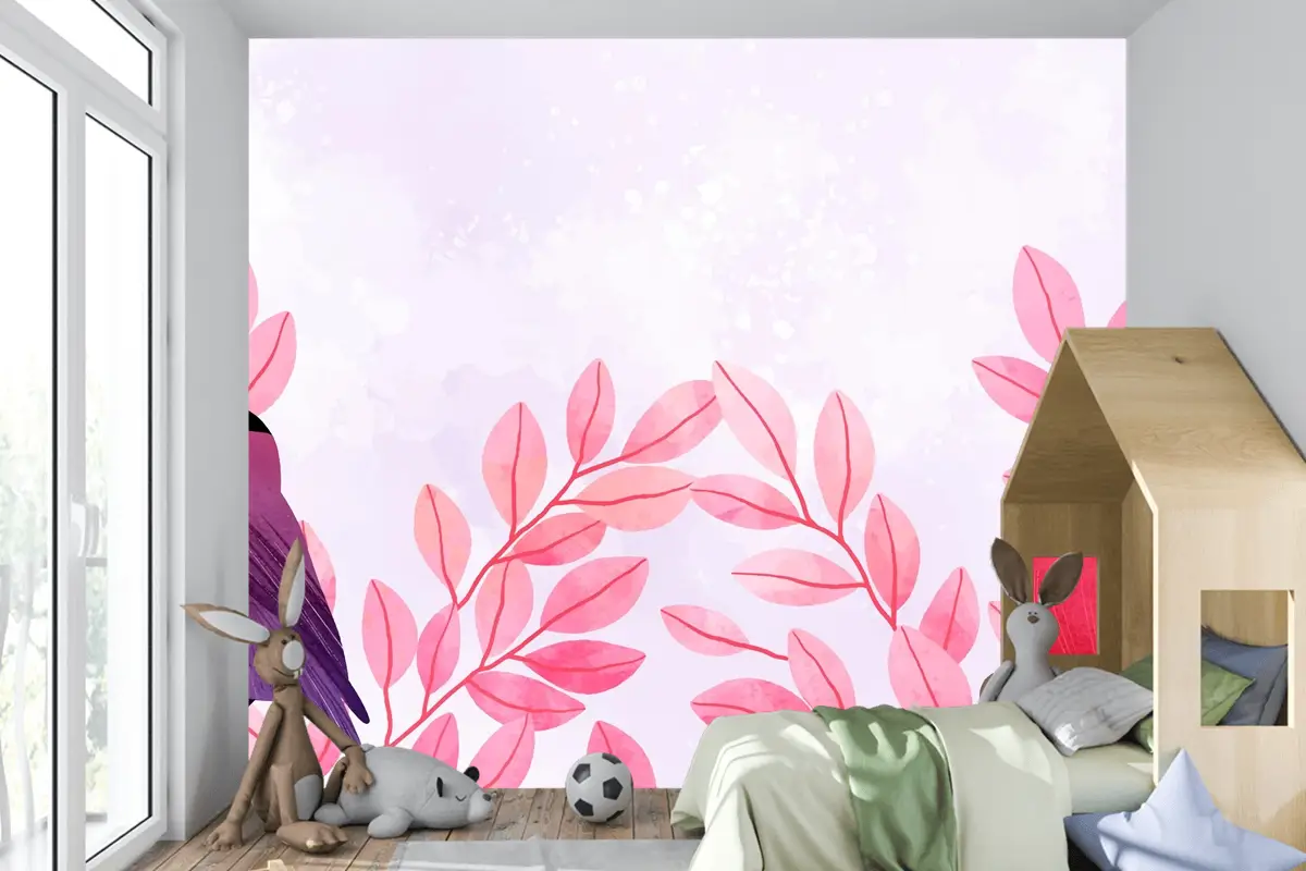 Dallarda Oturan Kuşların Güzel Suluboya Çocuk Odası Duvar Kağıdı