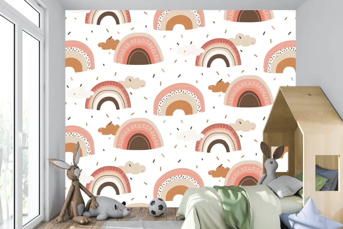 Elle Çizilmiş Gökkuşağı Desen Tasarımı Çocuk Odası Duvar Kağıdı