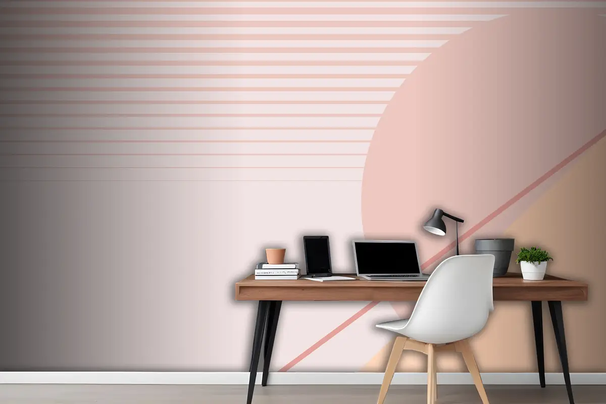 Pastel Pembe Ve Turuncu Ofis Duvar Kağıdı Duvarında Ay Geometrik Manzara Arka Planı