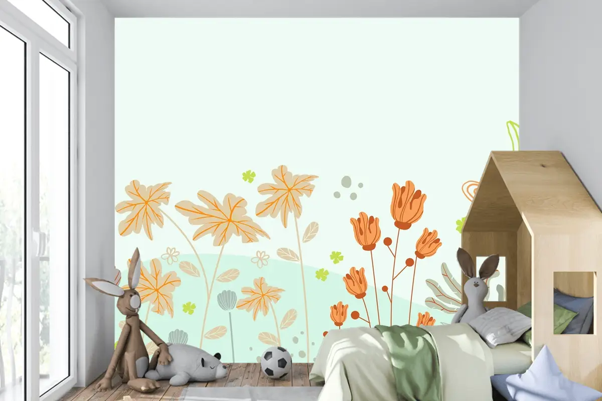 Güzel Ve Yaratıcı Çiçekli Çocuk Odası Duvar Kağıdı 