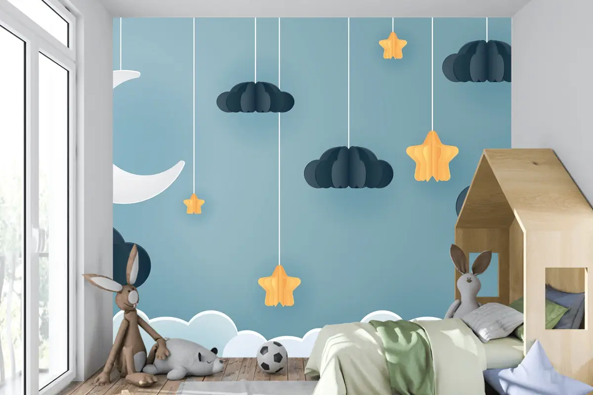 Gece Çocuk Odası Duvar Kağıdı  Ile Ay Ve Yıldızdaki Aile