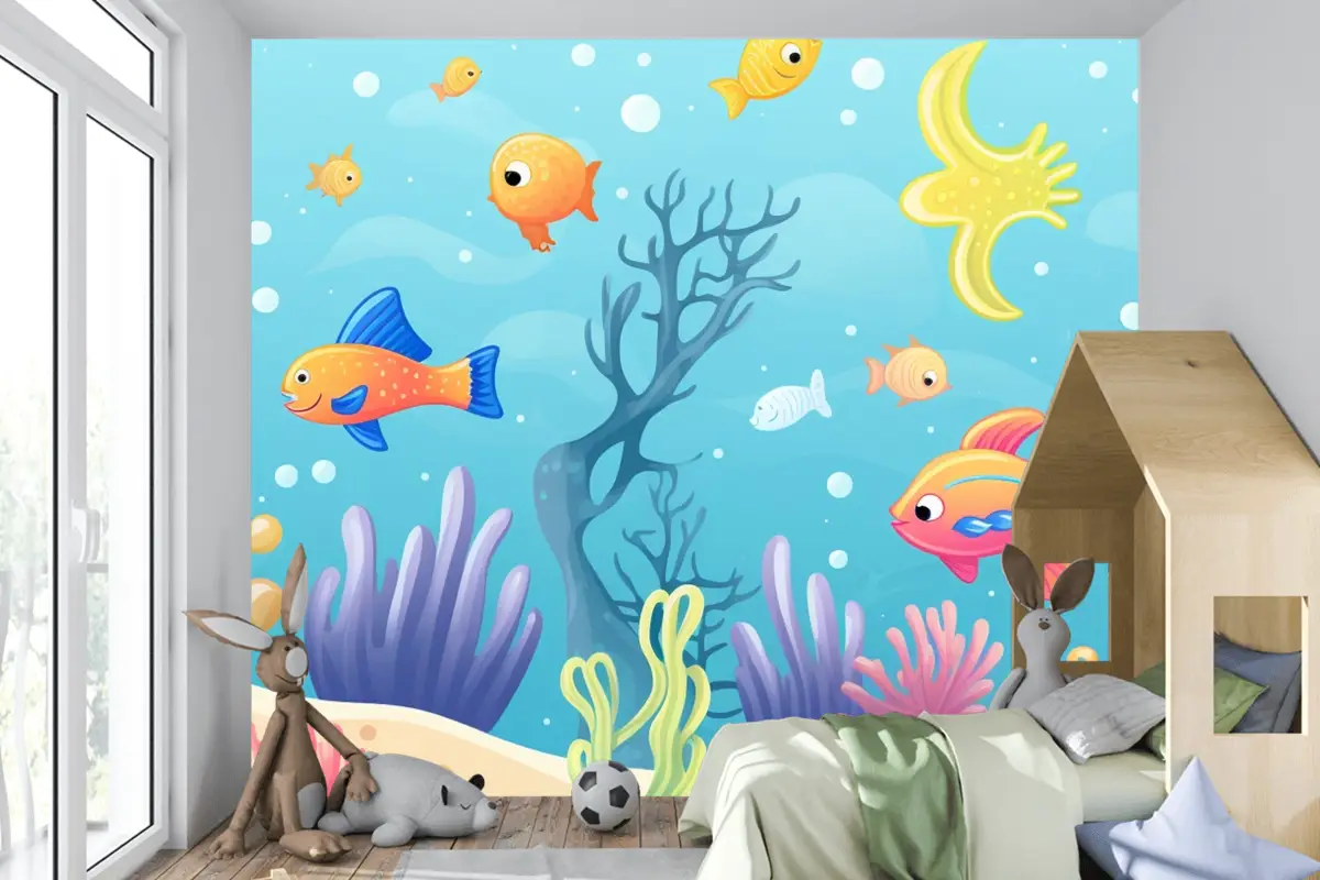 Palyaço Balığı Ve Mercanla Bir Mercan Resifinin Tablosu Çocuk Odası Duvar Kağıdı