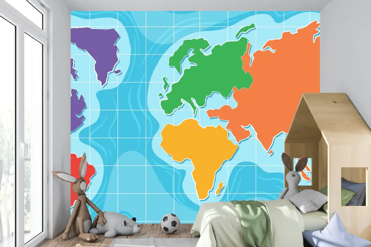 Dünya Haritası Çocuk Odası Duvar Kağıdı Duvarının Havadan Görünümü