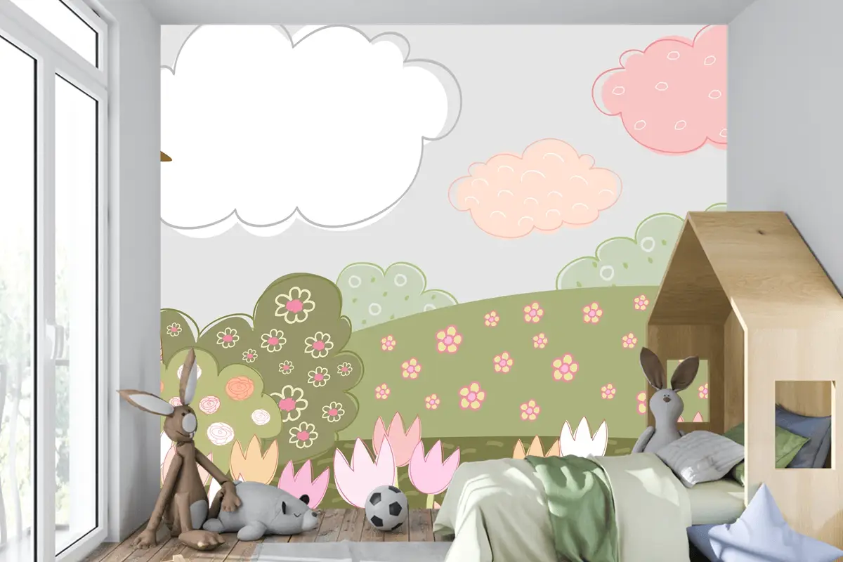 Desenli Dekoratif Şehir Çocuk Odası Duvar Kağıdı