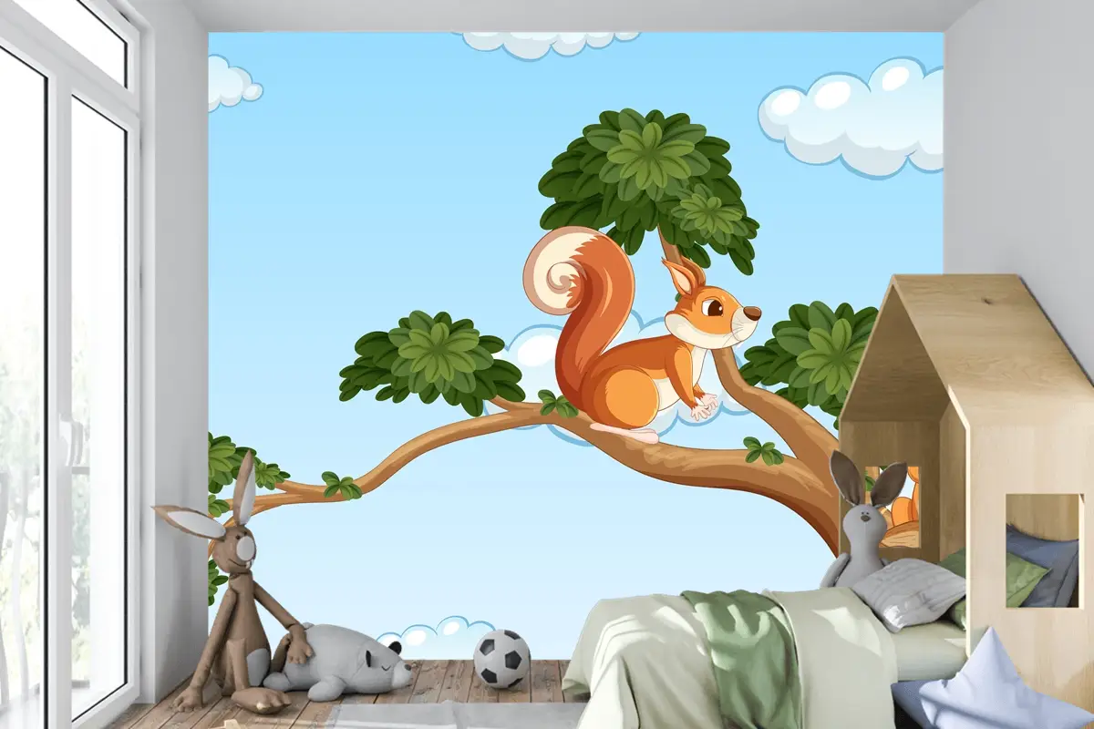 Daldaki İki Sincap Çocuk Odası Duvar Kağıdı
