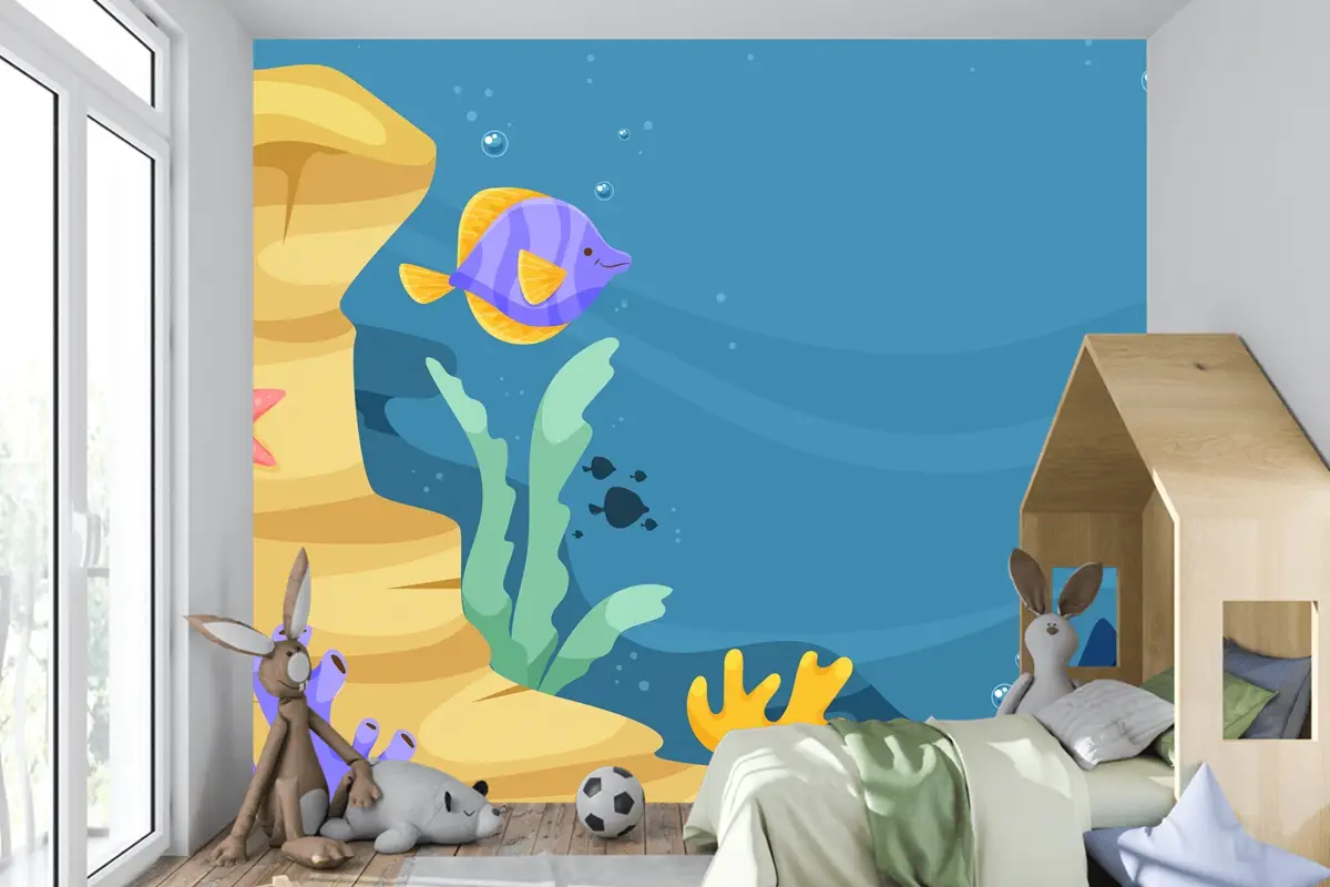 Dünya Okyanuslar Günü Elle Çizilmiş Düz Arka Plan Çocuk Odası Duvar Kağıdı