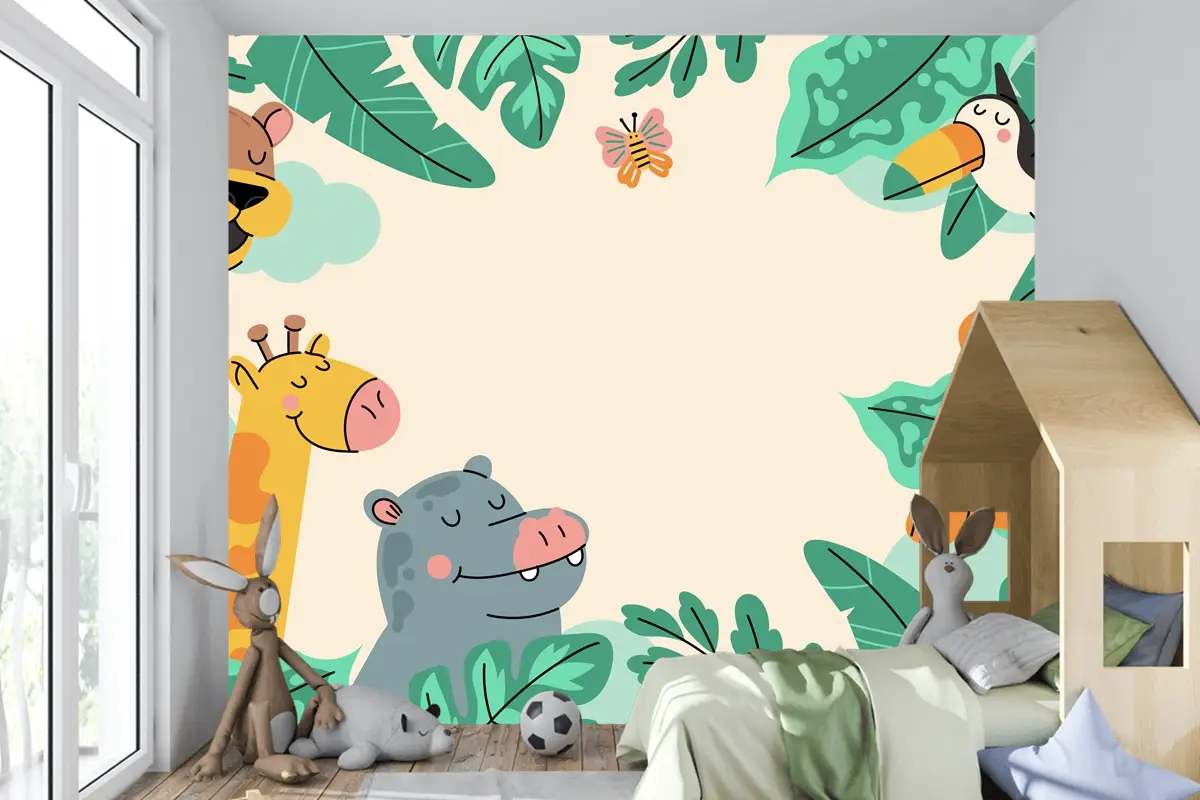 Elle Çizilmiş Yaban Hayatı Arka Plan Çocuk Odası Duvar Kağıdı 
