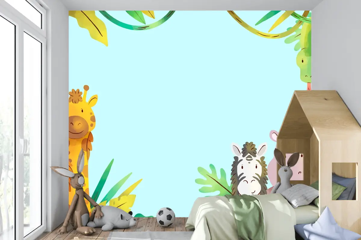 Suluboya Yaban Hayatı Arka Plan Çocuk Odası Duvar Kağıdı 