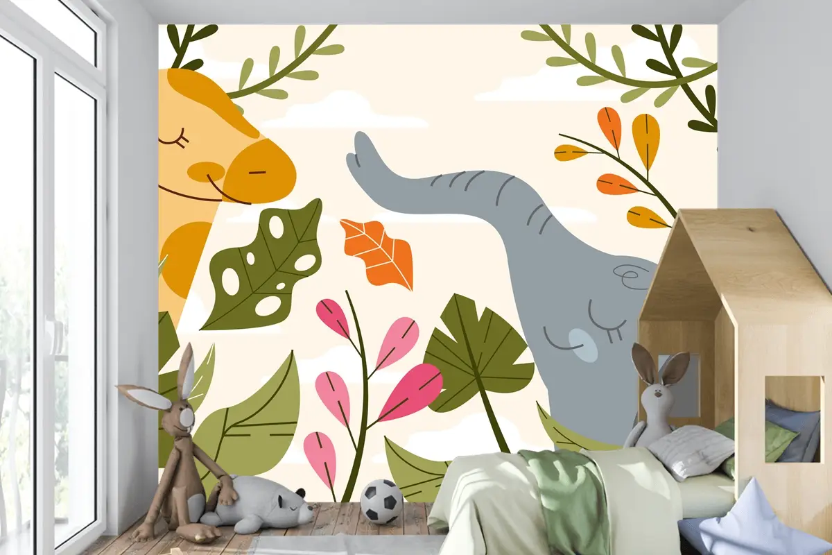 Elle Çizilmiş Yaban Hayatı Arka Plan Çocuk Odası Duvar Kağıdı 