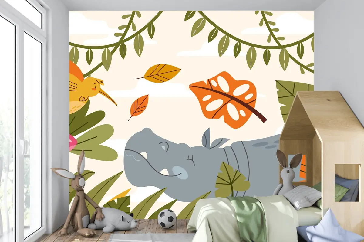Elle Çizilmiş Yaban Hayatı Arka Plan Çocuk Odası Duvar Kağıdı 