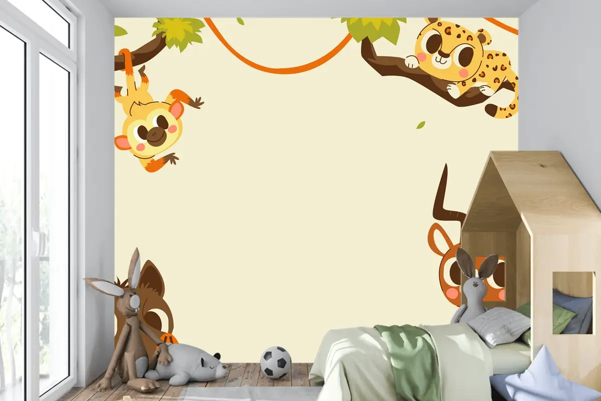 Elle Çizilmiş Yaban Hayatı Arka Plan Çocuk Odası Duvar Kağıdı 