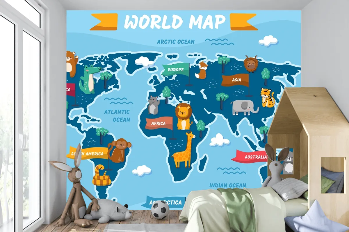 Elle Çizilmiş Çocuk Haritası Çocuk Odası Duvar Kağıdı