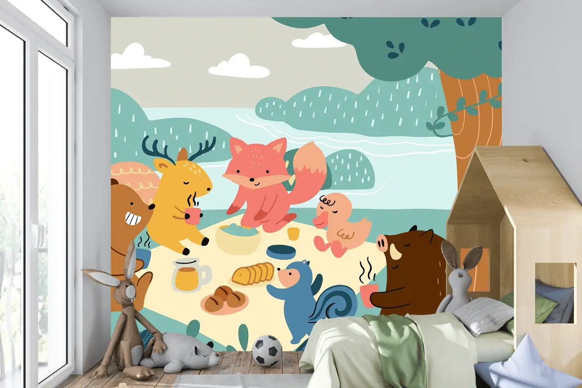 Düz Dünya Hayvan Günü Çocuk Odası Duvar Kağıdı 