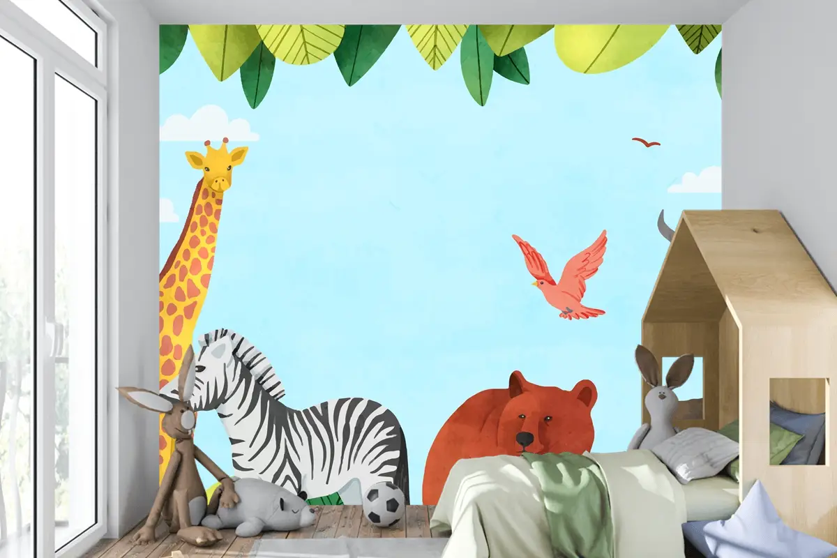 Suluboya Dünya Hayvan Günü Arka Plan Çocuk Odası Duvar Kağıdı 