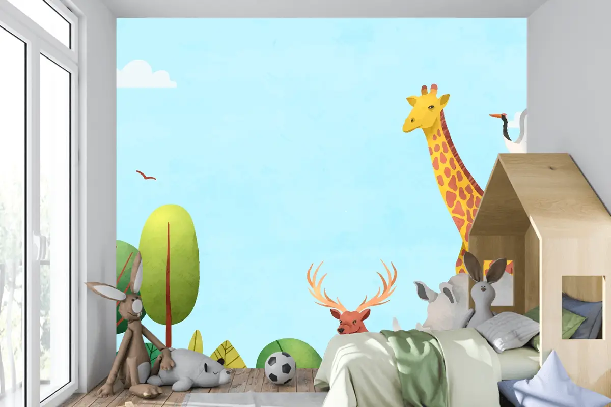 Suluboya Dünya Hayvan Günü Arka Plan Çocuk Odası Duvar Kağıdı 