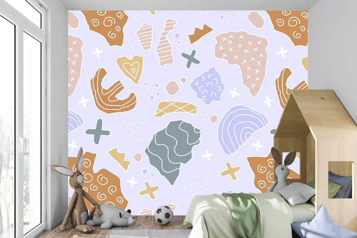 Elle Çizilmiş Kesme Kolaj Desen Çocuk Odası Duvar Kağıdı 