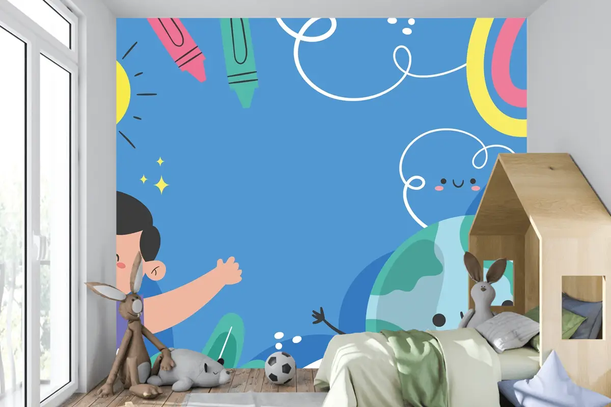 Düz Dünya Çocuk Günü Arka Plan Çocuk Odası Duvar Kağıdı 