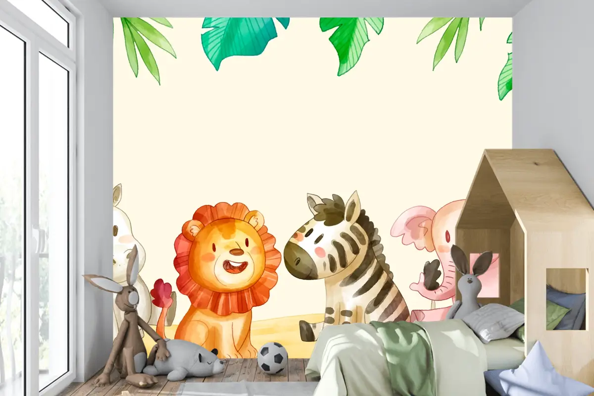 Suluboya Safari Arka Plan Çocuk Odası Duvar Kağıdı 