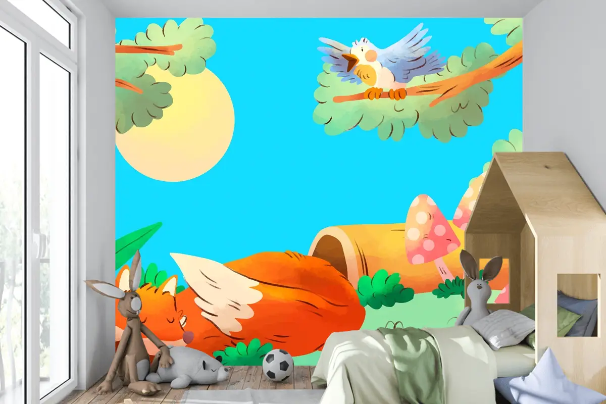 Suluboya Orman Hayvanları Arka Plan Çocuk Odası Duvar Kağıdı 