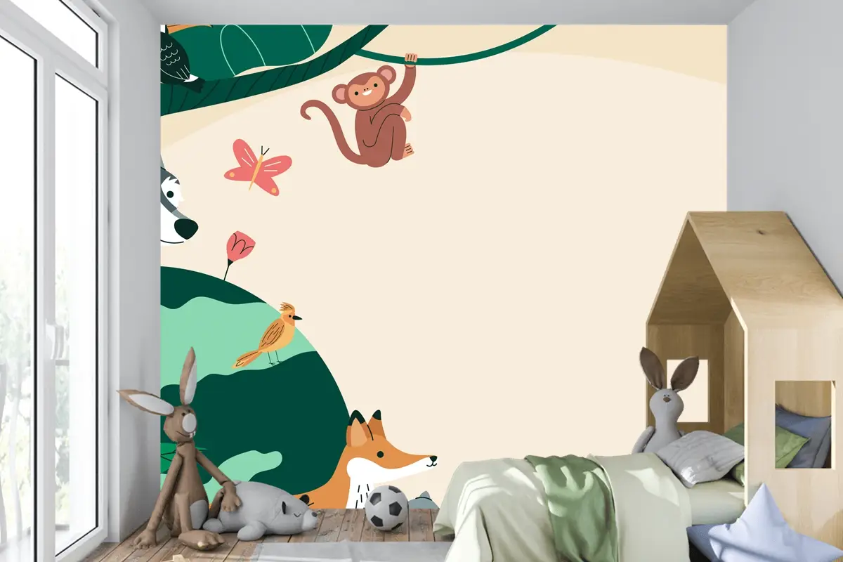 Flora Ve Fauna Çocuk Odası Duvar Kağıdı  Ile Dünya Yaban Hayatı Günü İçin Düz Arka Plan