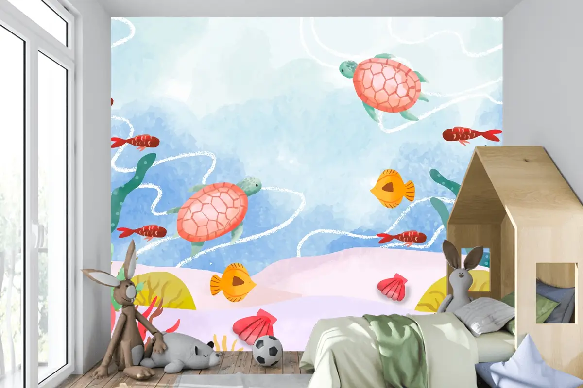 Dünya Okyanuslar Günü Kutlaması İçin Suluboya Arka Plan Çocuk Odası Duvar Kağıdı 
