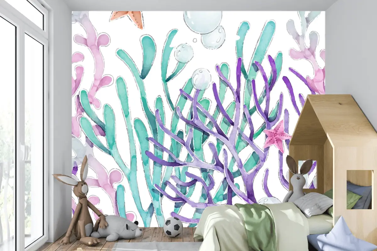 Suluboya Renkli Mercan Arka Plan Çocuk Odası Duvar Kağıdı 
