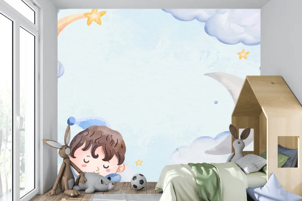 Suluboya Erkek Bebek Arka Plan Çocuk Odası Duvar Kağıdı 