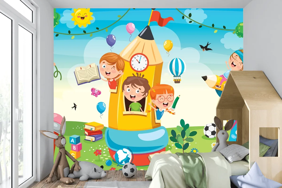 Kalem Evinde Oynayan Sevimli Çocuklar Çocuk Odası Duvar Kağıdı