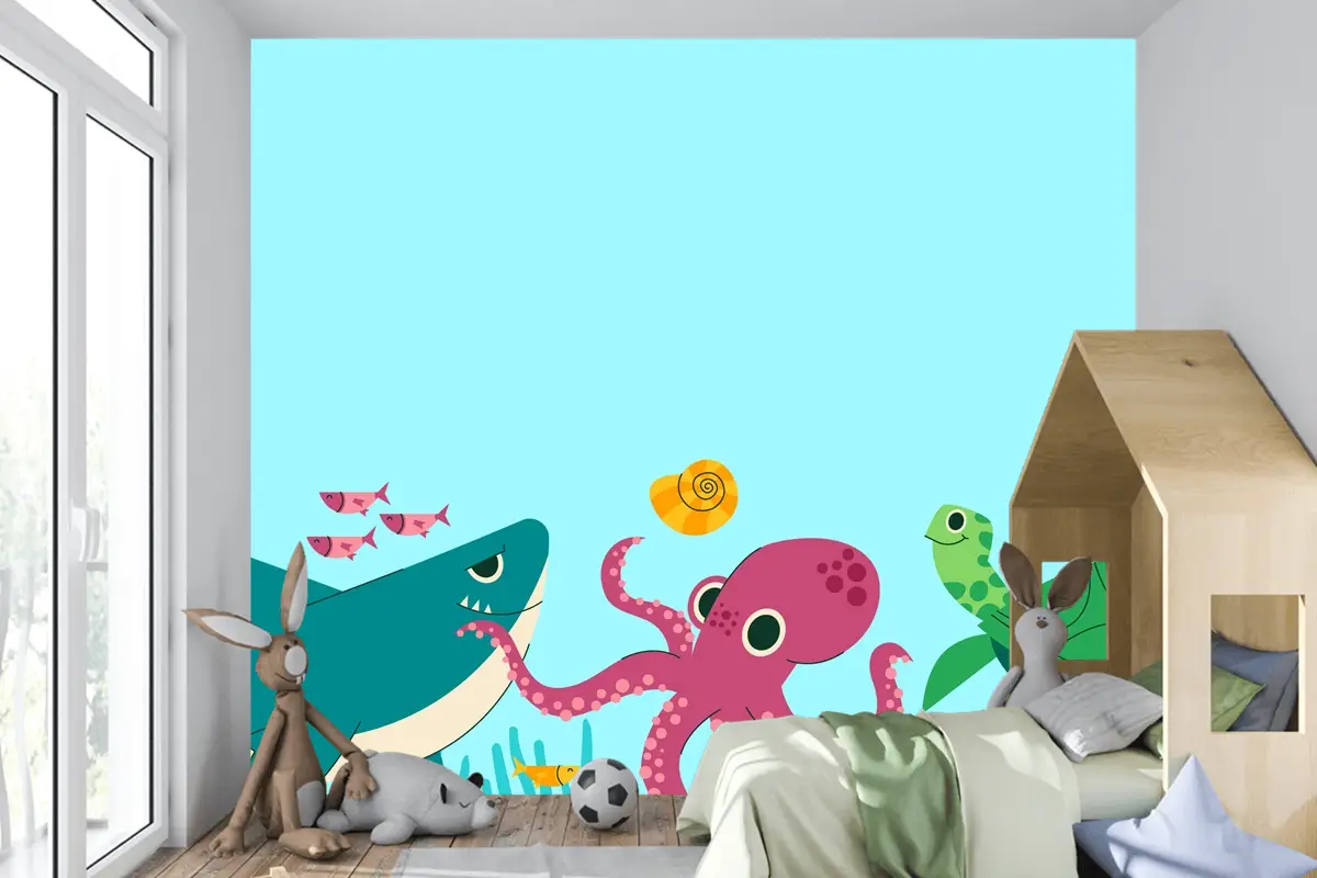 Düz Dünya Hayvan Günü Arka Plan Çocuk Odası Duvar Kağıdı 
