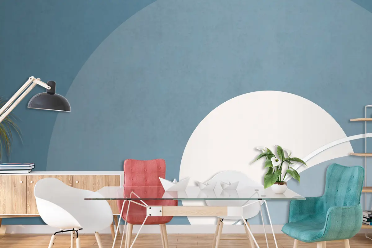 Retro Renkli Ay Manzarası Minimalist Vintage Poster Tarzı Oturma Odası Duvar Kağıdı Duvar