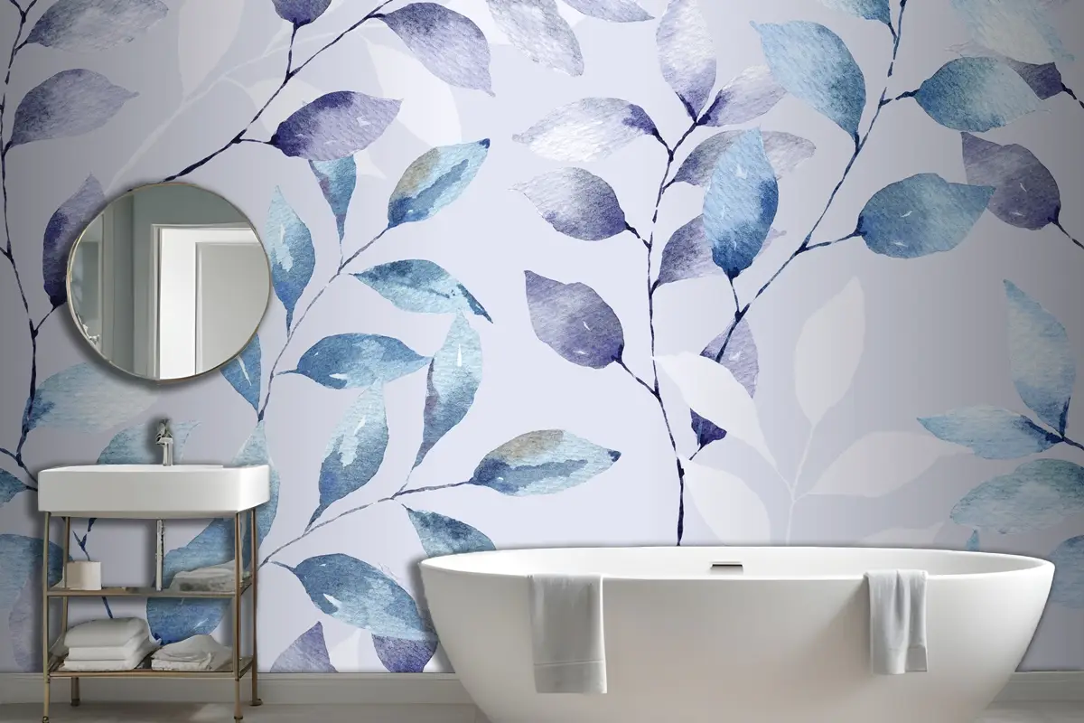 Yaprak Soyut Duvarının Dikişsiz Deseni Banyo Duvar Kağıdı