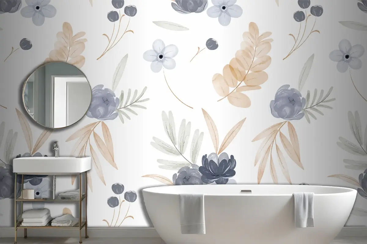 Suluboya Çiçek Desenli Banyo Duvar Kağıdı 