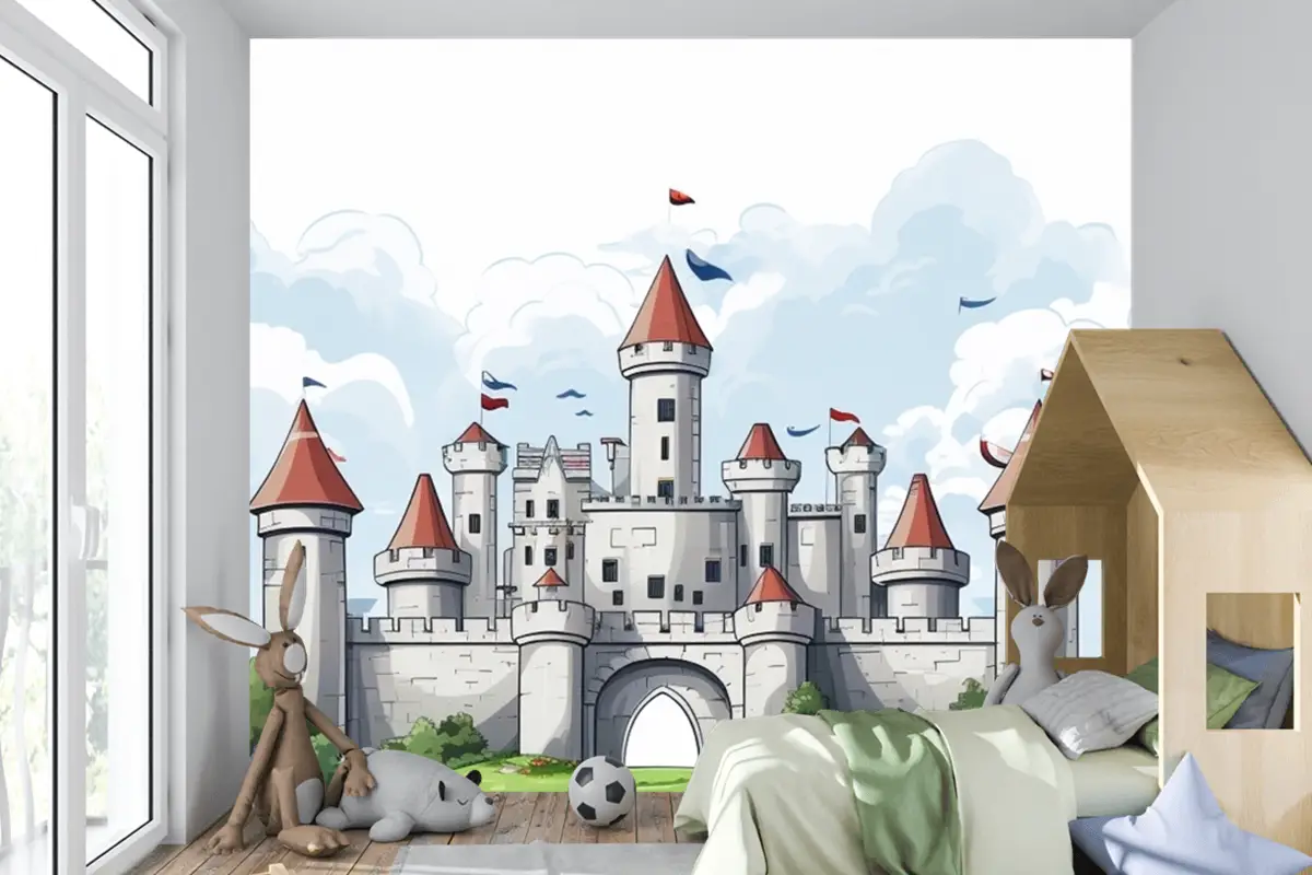 Üstünde Bayrak Bulunan Kale Çocuk Odası Duvar Kağıdı