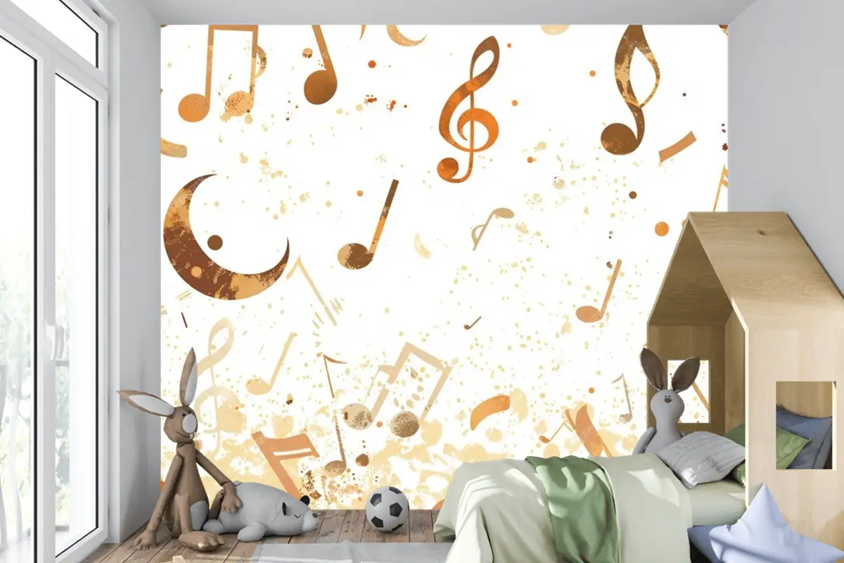 Havada Uçan Bir Grup Müzik Notası Çocuk Odası Duvar Kağıdı