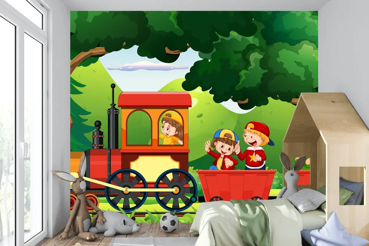 Doğal Sahneli Trendeki Çocuklar Çocuk Odası Duvar Kağıdı