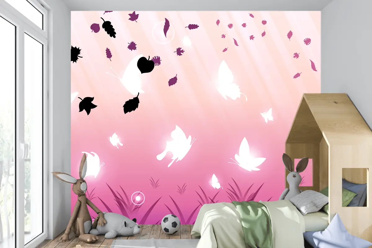 Kelebekler Böcekler Parlayan Işık Parlayan Yanıp Sönen Karanlık Arka Plan Çocuk Odası Duvar Kağıdı