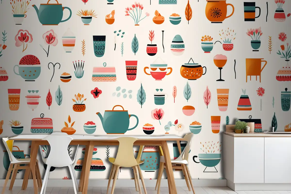 Yumuşak Renklerle Soyut Çiçek Kompozisyonu Mutfak Duvar Kağıdı 