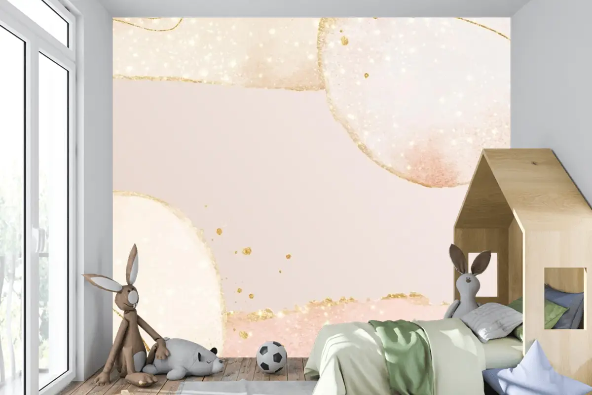 Soyut Yağlı Arka Plan Açık Pembe Ve Altın Çizgiler Çocuk Odası Duvar Kağıdı