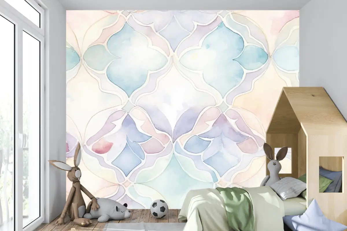 Soyut Suluboya Desenli Çocuk Odası Duvar Kağıdı 