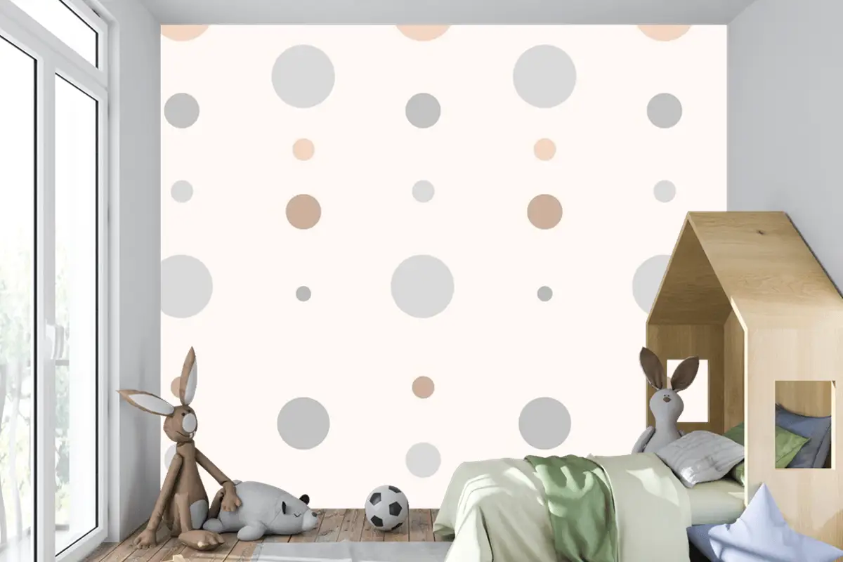 Krem Çocuk Odası Duvar Kağıdı Duvarında Estetik Puantiyeli Desen