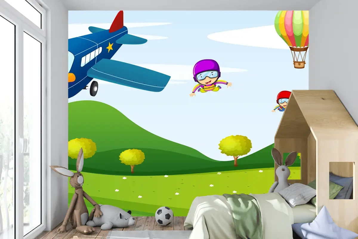 Uçak Ve Gökyüzü Etkinliği Çocuk Odası Duvar Kağıdı 