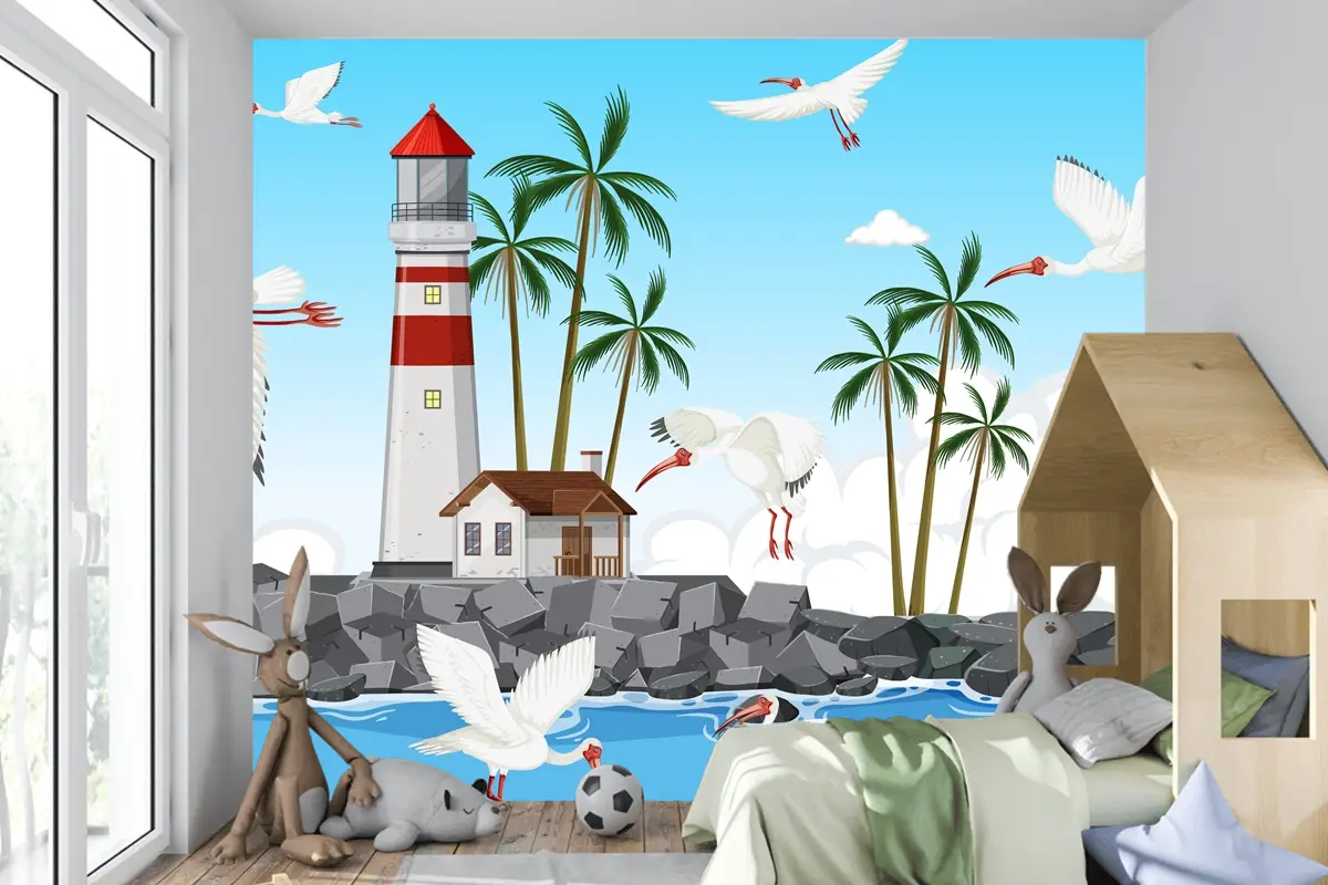 Sahilde Amerikan Beyaz Aynak Grubu Çocuk Odası Duvar Kağıdı