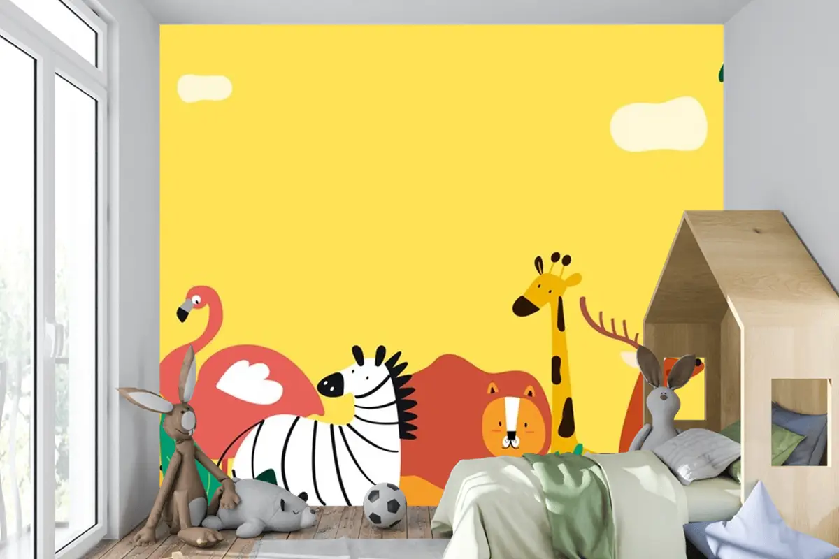 Hayvanlar Tema Şablonu Vektör Çocuk Odası Duvar Kağıdı 