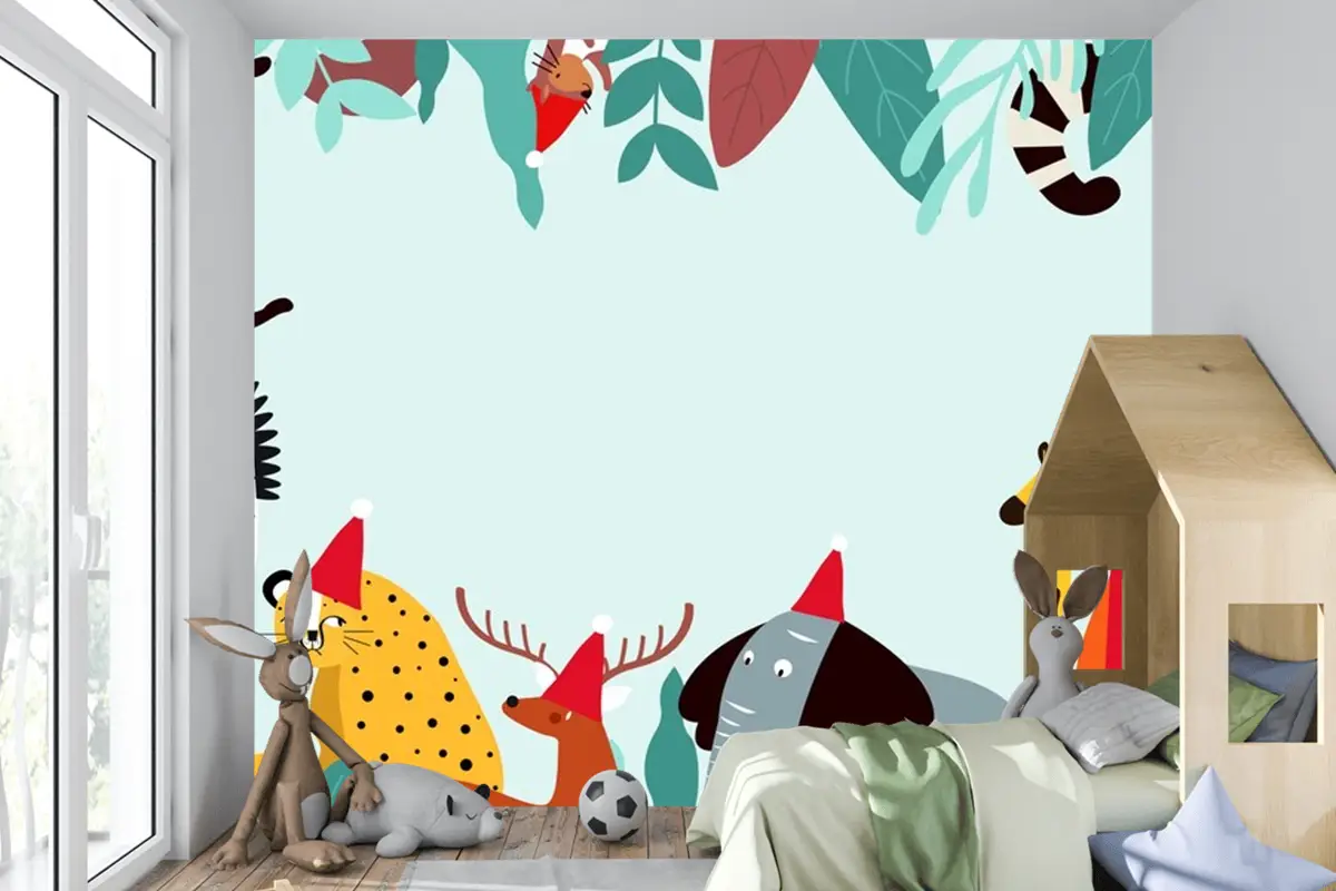 Hayvanlar Tema Şablonu Çocuk Odası Duvar Kağıdı 