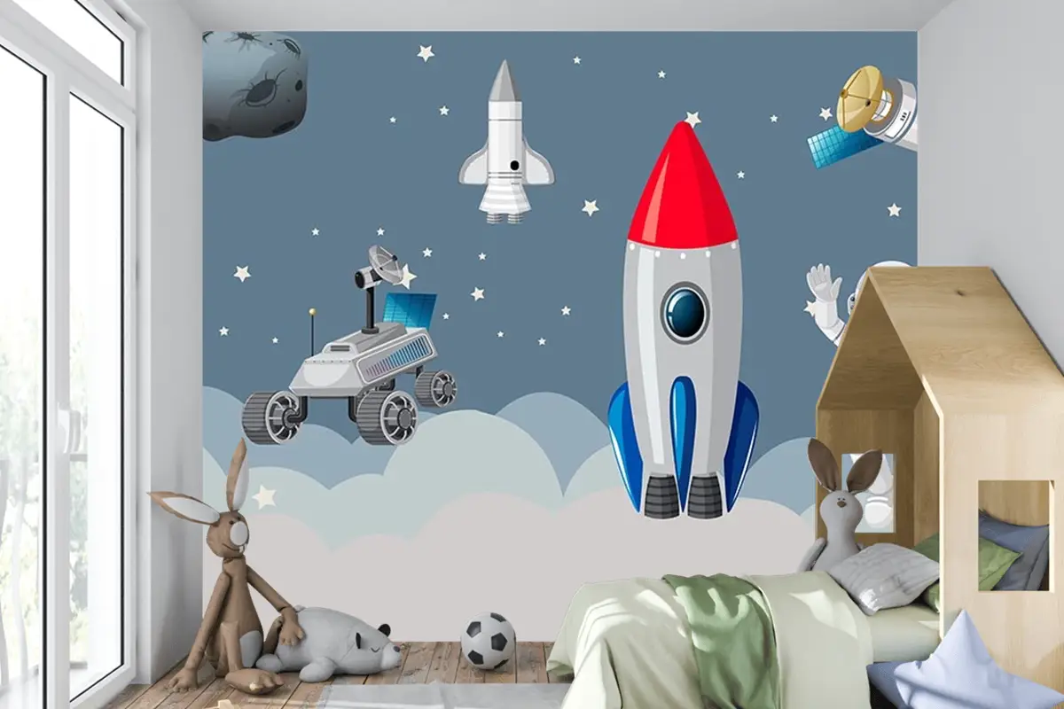 Astronotlar Ve Uzay Araçları Çocuk Odası Duvar Kağıdı