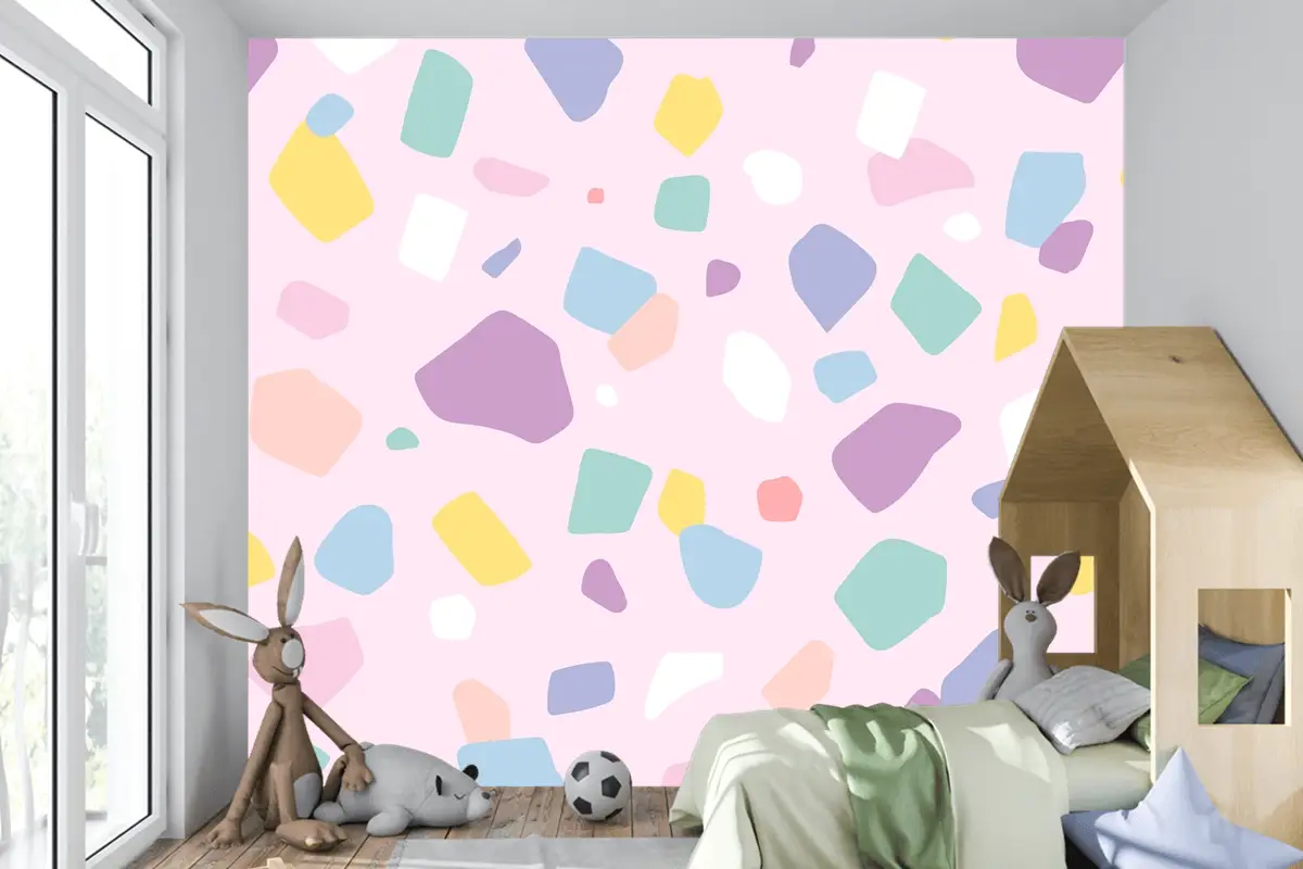 Arka Plan Dikişsiz Desen Vektör Sevimli Pastel Terrazzo Çocuk Odası Duvar Kağıdı