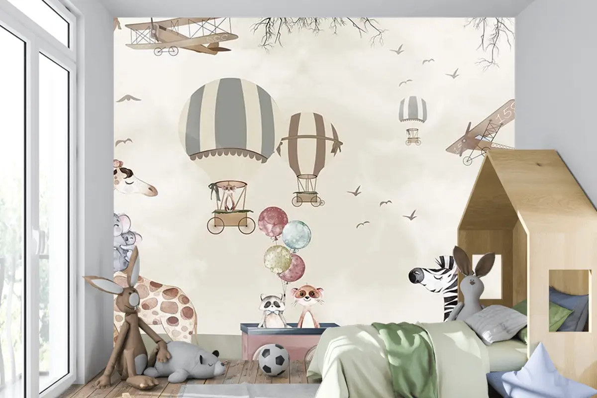 Balonlar Uçaklar Sevimli Hayvanlar Çocuk Kağıdı