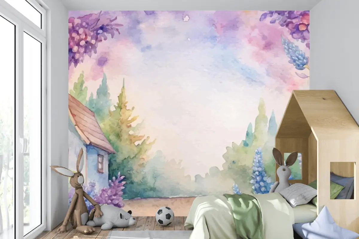 Güzel Rustik Çiçek Suluboya Arka Plan Çocuk Odası Duvar Kağıdı 