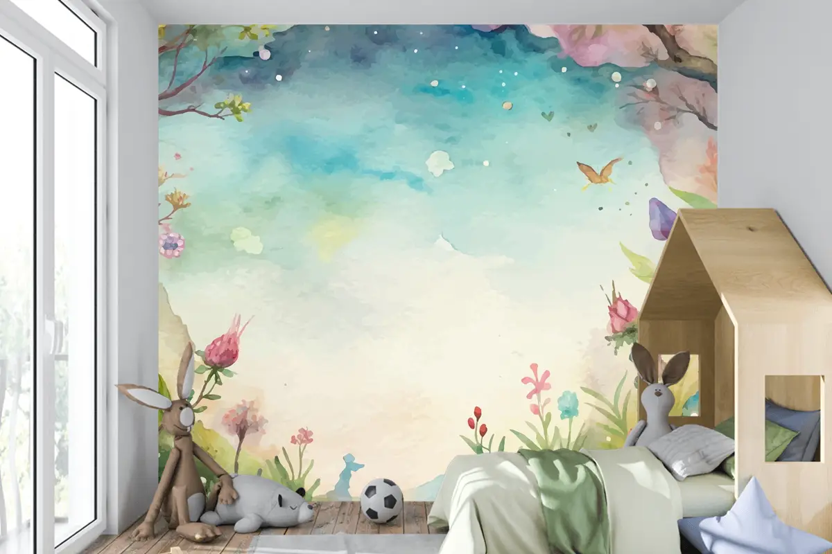 Güzel Bir Kır Çiçeği Suluboya Arka Plan Çocuk Odası Duvar Kağıdı